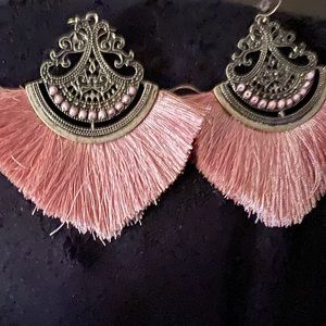 Pink fringe earrings